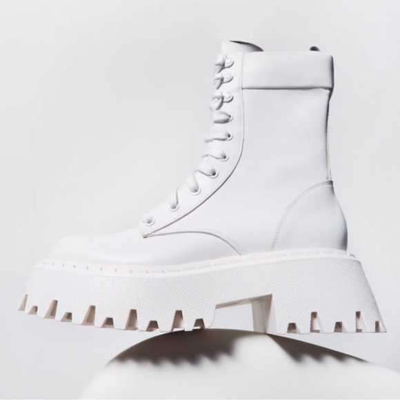 ZARA WHITE LUG SOLE LEATHER LACE UP BOOTS - Picture 7 of 15